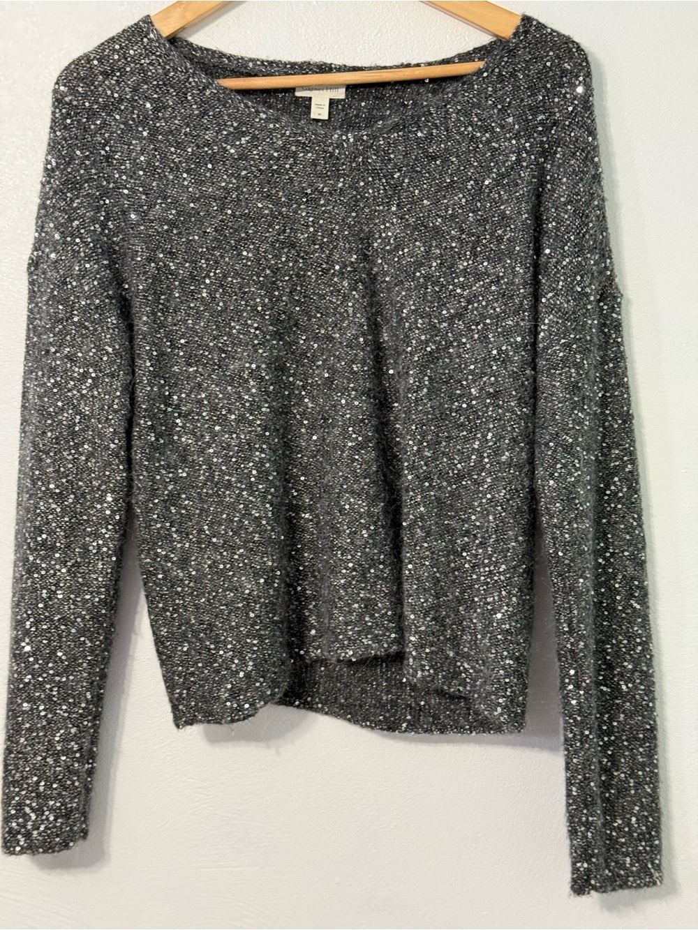 Garnet Hill Metallic Speckled Crewneck Sweater - Gray alpaca wool blend medium